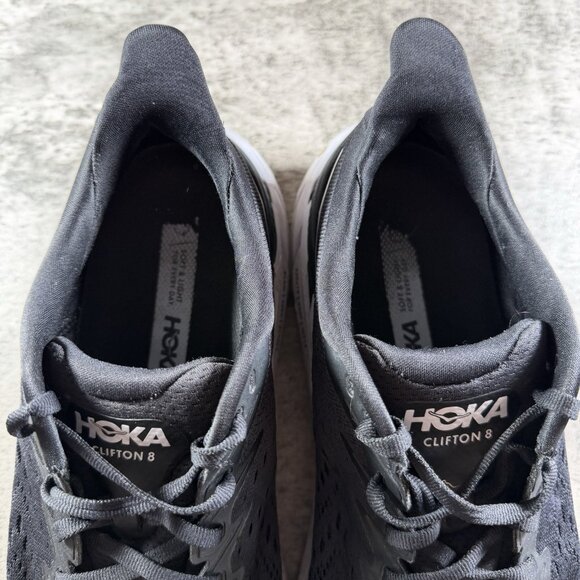 Hoka One One Clifton 8 Womens 10.5B Black/White Athletic Running Sneakers Shoes - Picture 9 of 10